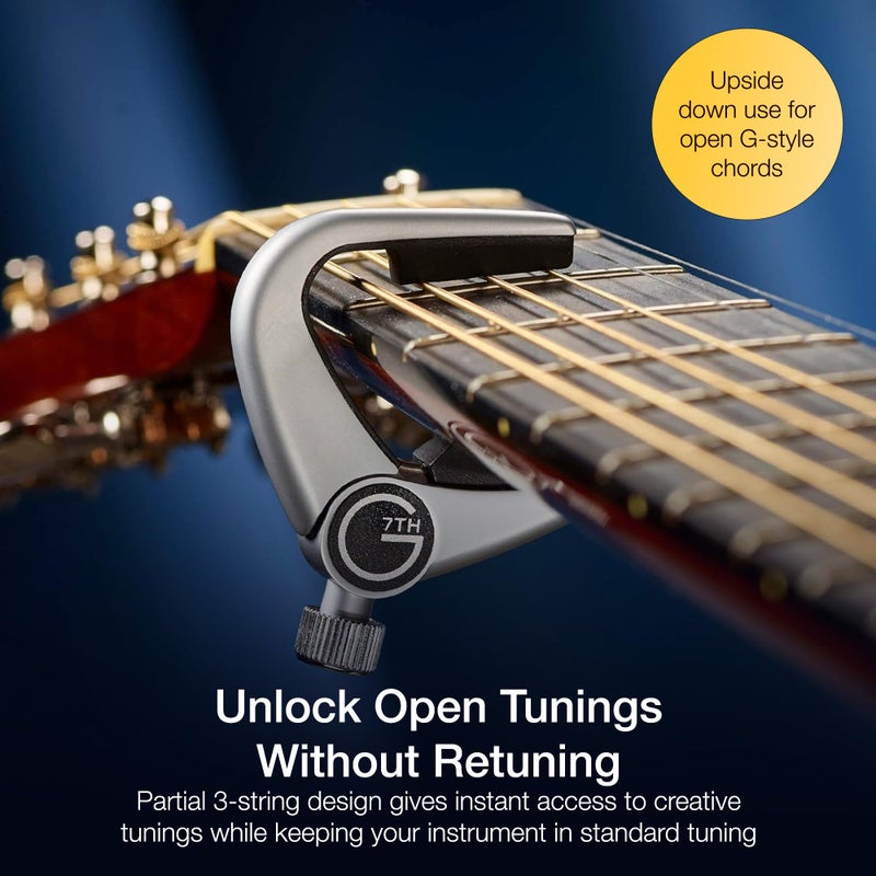 G7th Newport Guitar Capo - String Partial Silver, 30mm - Lightweight & Low Profile - Easy Flip Lever with Fine-Tune Adjustment - Unlock Open Tunings, Perfect for 3 String Acoustic and Electric Guitars - Image 2